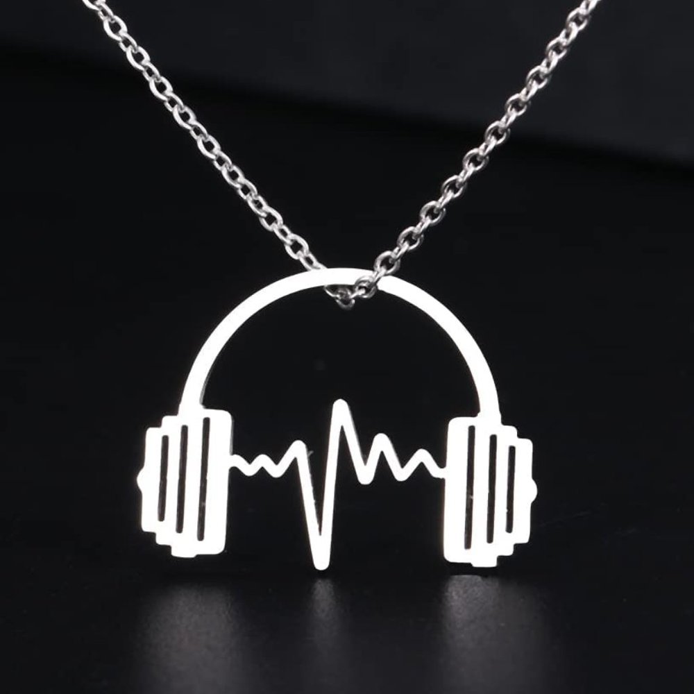 Silver Headphone Music Lover Necklace, Hip Hop DJ Rapper‎ - Jewelry Mens/Womans